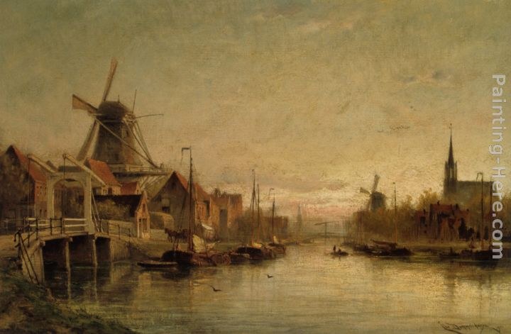 Cornelis Christiaan Dommelshuizen Evening at Maashuis Holland